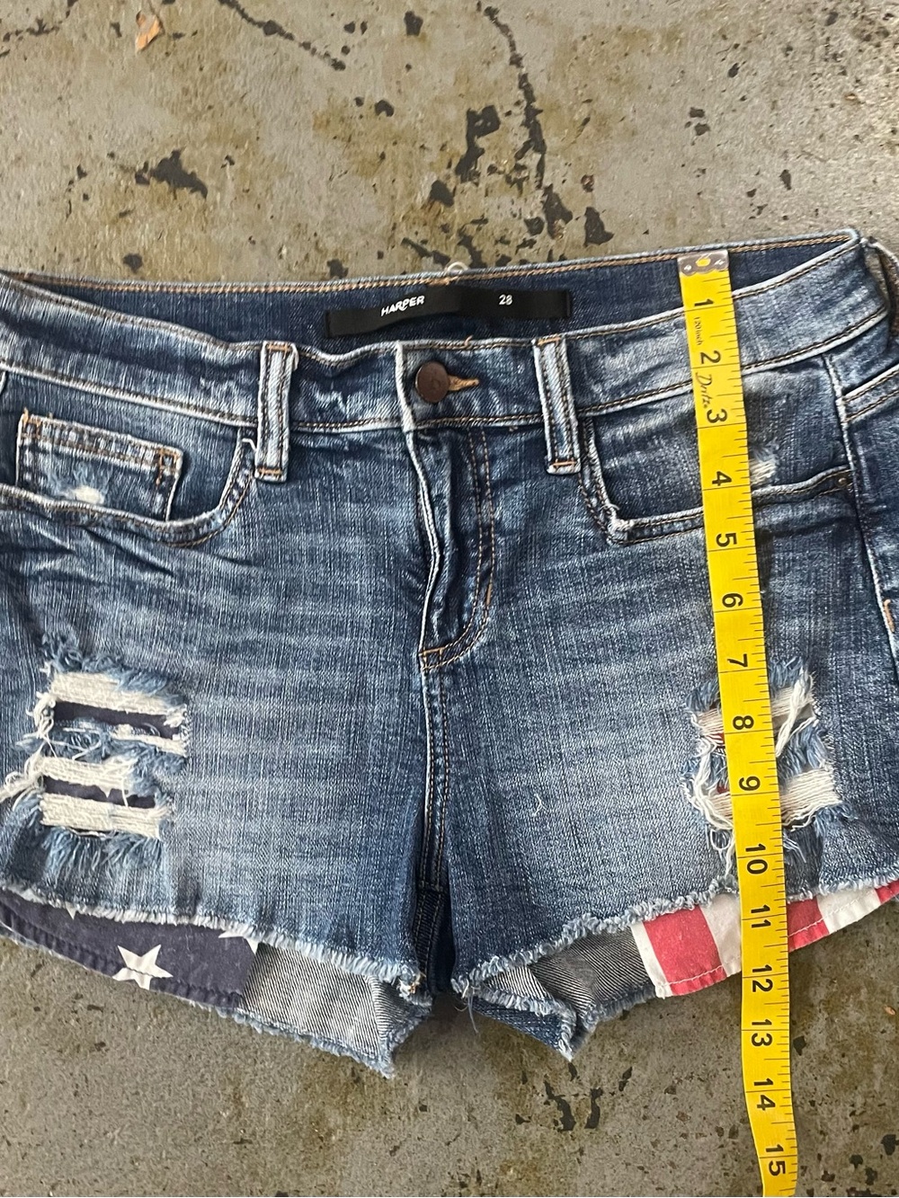 Harper Women's Distressed American Flag Denim Shorts in Dark Blue Size 28 - Picture 3 of 6